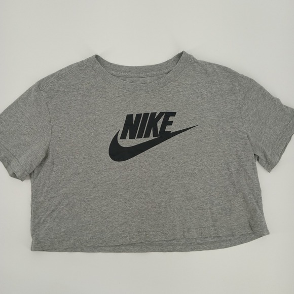 Nike Tops - Nike Sportswear Essential Women Crop Top T-Shirt Gray Black Logo BV6175 Medium